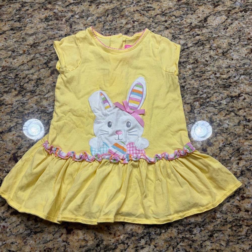 Good Lad Girls 4T Yellow Easter Bunny Ruffle Drop Waist Dress Short Sleeve